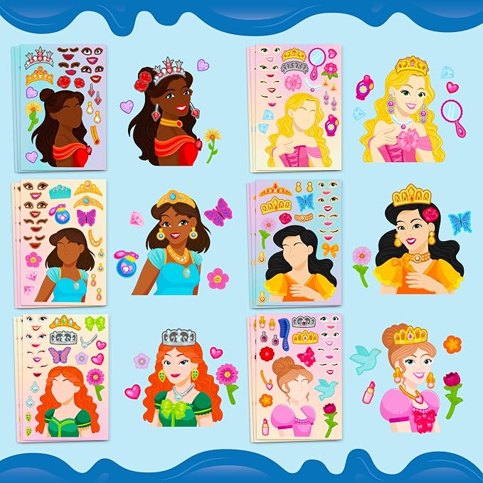 JOYIN 36 Sheets 9"x6" Make a face Stickers for Kids, Make Your Own Princess Stickers, Crafts Birthday Party Favors, Goodie Bags Classroom Activities