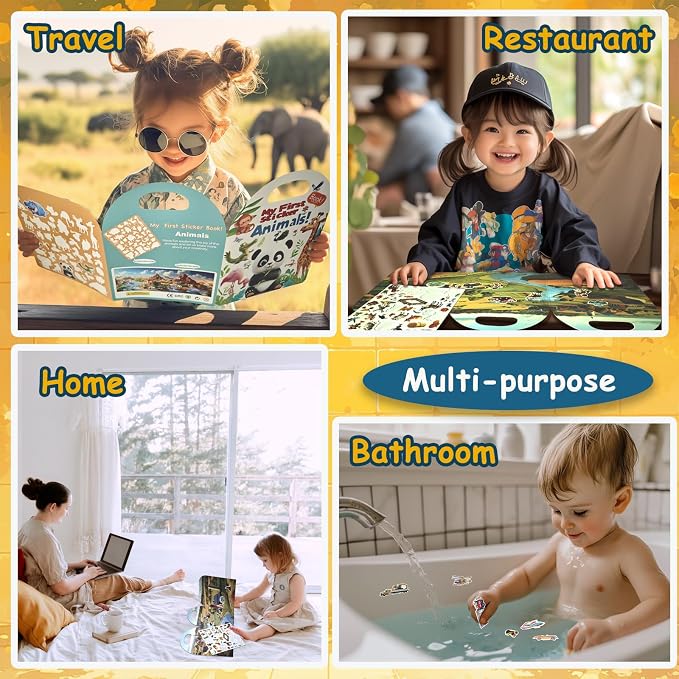 3-Pack Reusable Sticker Books for Toddlers 2-4 Years, Vehicles Truck, Animals & Farm Jelly Activity Stickers for Boys Girls Road Trip Airplane Train Travel Essentials Toy for Kids Birthday Gifts