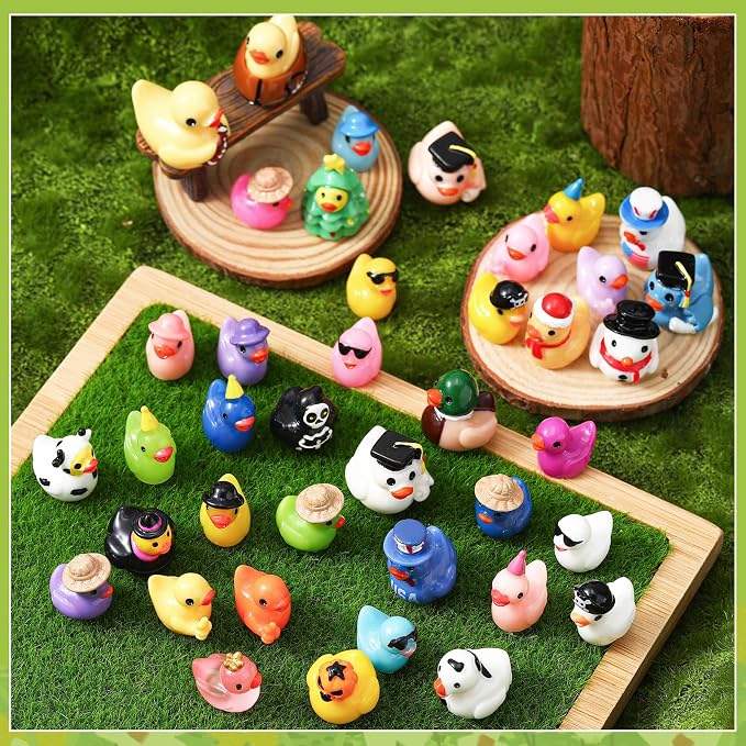 40 Pack Multicolor Mini Resin Ducks, Novelty Holiday Ducks | Tiny Ducks to Hide, Little Ducks Party Favor for Birthday, Graduation, Independence Day, Halloween, Christmas (40 Styles)