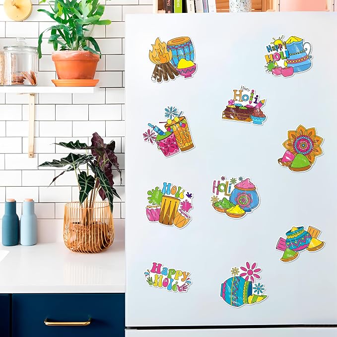 X1zuue Holi Coloring Craft Kit - 30Pcs Happy Holi Color Your Own Magnets for Kids Blank DIY Coloring Fridge Magnets for Indian Festival Holiday Party Decorations School Classroom Activities Supplies