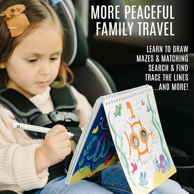 Totebook Dry Erase Activity Book for Kids - 18 Erasable Learning Games with Markers & Reusable Stickers, Travel Activities for Ages 4-6, Fits Case (Ocean Theme)