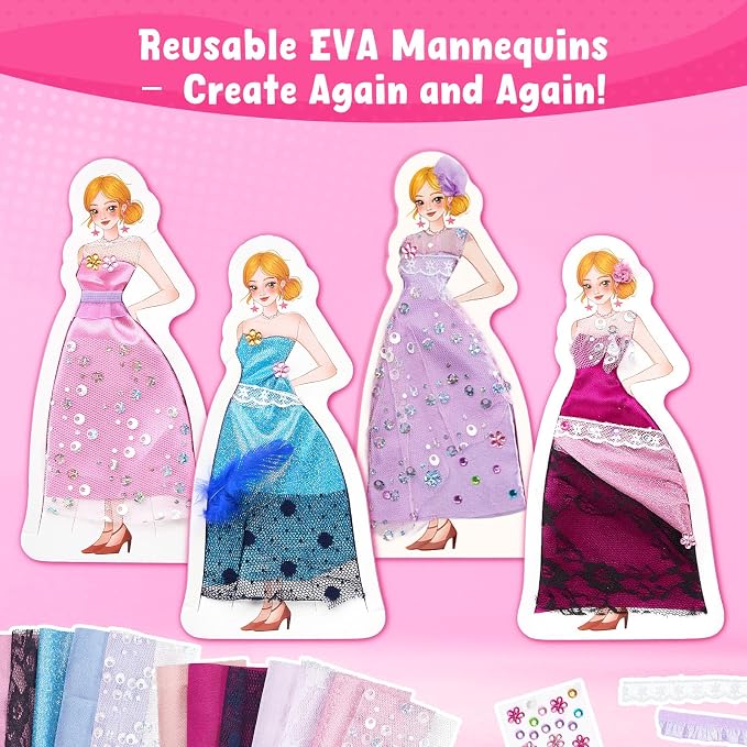 JoyCat Fashion Design Poke Art Kit for Girls, 6 No-Sew Mannequins | A hands-on alternative to paper dolls and fashion plates: cut real fabric and poke it into 6 reusable EVA mannequins.