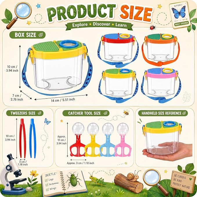 Halloscume 20 Set Bug Catcher for Kids Bug Viewer and Insects Tweezer for Students, Critter Catching Kit Magnifying Insect Cage Container Kit for Kids Outdoor Science Nature Exploration