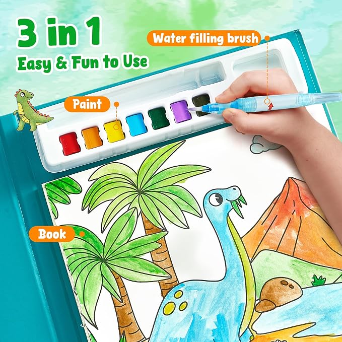 JoyCat Paint with Water Coloring Books for Toddlers (Dinosaurs) | Watercolor Painting Set for Kids Ages 3-5 & 4-8, Arts & Crafts Drawing Activity Travel Toy, Birthday Gifts for Boys & Girls