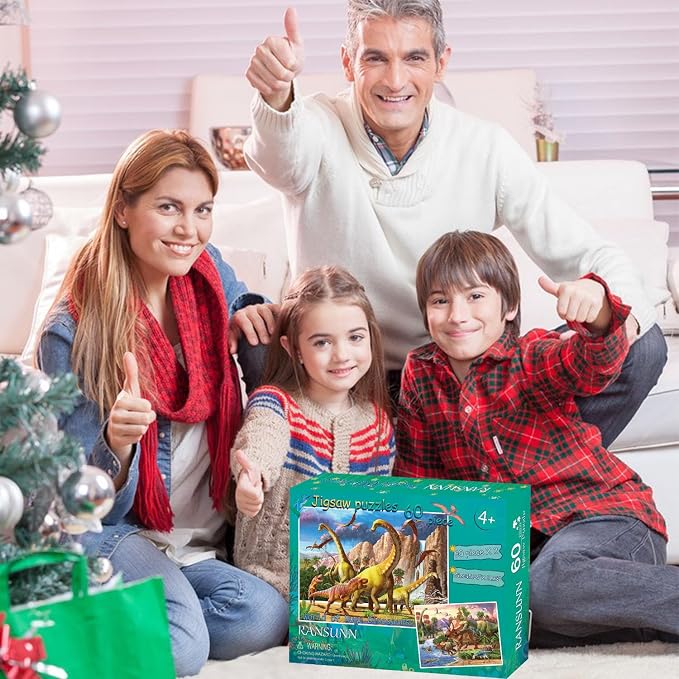 Dinosaur Puzzles for Kids Ages 6-8 4-6 Year Old - World of Huge Dinosaurs | 2 Packs 60 Pieces Jigsaw Puzzle for Toddler Children Learning Educational Puzzles Toys for Boys and Girls.