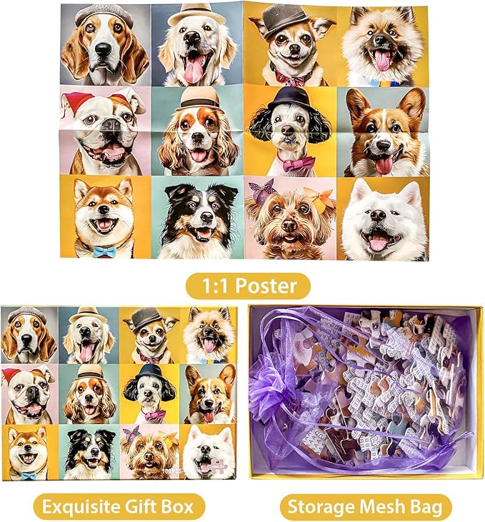 Puzzles for Kids Ages 6-8 8-10 10-12 Year Old and Seniors- Cute Dogs Portrait Jigsaw Puzzle- 100 Piece Puzzles Colorful Children Puzzle Educational Toys Puppy Animal Puzzl as Home Decor