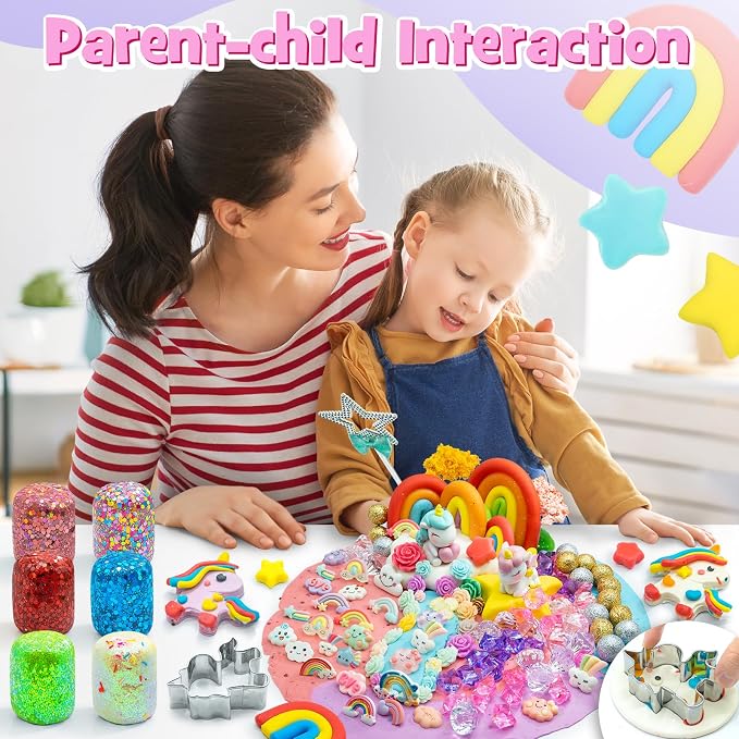 SIMPLIPLAY Unicorn Sensory Dough Kit, 6PCS 18oz Glitter Doughs | Non-Toxic Colorful Sensory Dough with Accessories(120 Pcs+) for Girls with Cutter, Unicorn Toys, Improve Fine Motor Skills