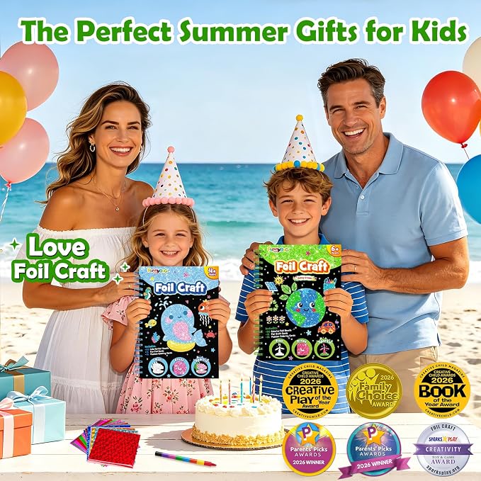 FUNNYB&G Foil Art Craft Kit for Kids, Sparkly Birthday Gift Toy for Kids | No Mess, Kids Ages 4-10 Create Sparkling Artwork, A Creative Gift for Birthdays, Holidays, Travel Activities,Screen-Free Fun