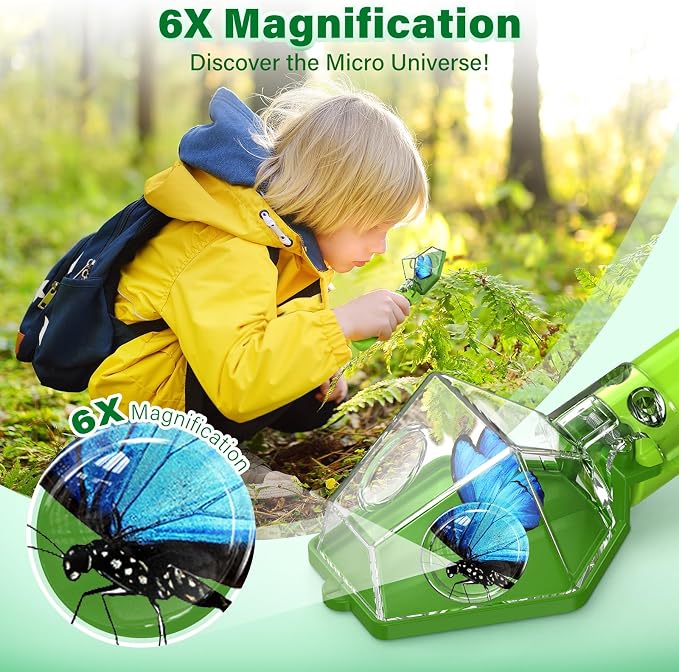 Bug Catcher for Kids, Insect Trap Kit with 6X Magnifier Glass - STEM Educational Exploration Tool for Indoor and Outdoor,Christmas Birthday Gifts Toys for Adults, Boys, and Girls(Green 2PCS)