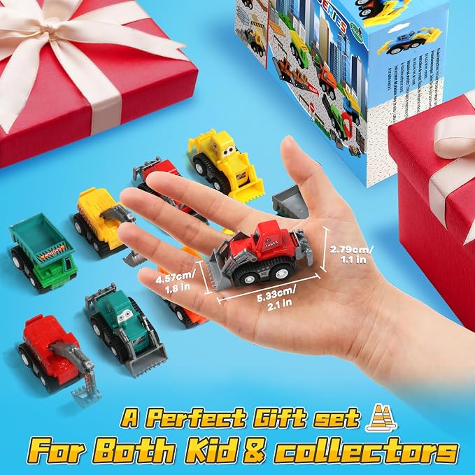Fajiabao Construction Toy Cars for Toddlers 3+ Mini Pull Back Cars Boy Toys | Small Truck Sensory Bin Bulk & Goodie Bag Stuffers Party Favors for Kids 3-5 Gifts for Boys & Girls (Color Random)
