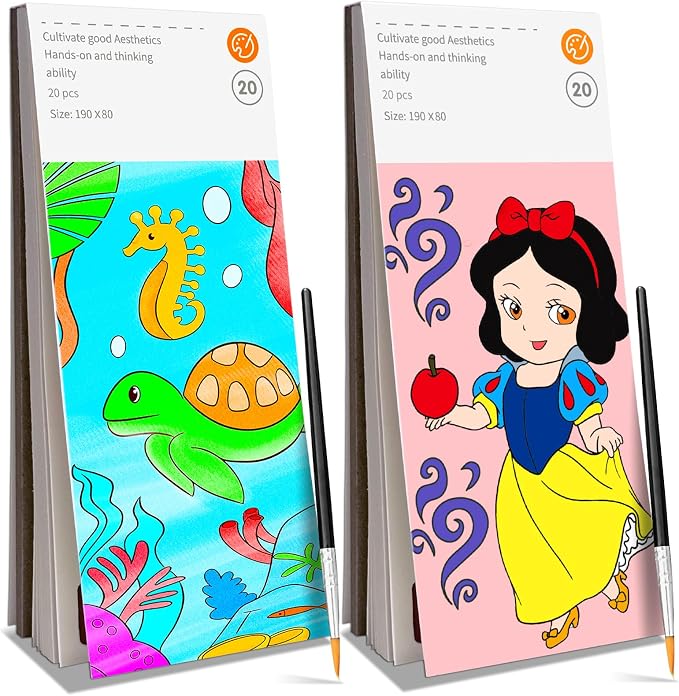 ZHOC Paint with Water Coloring Books for Kids, Pocket Mess Free Watercolor Painting Sets for Kids Ages 3 4 5 6 7 8+, Water Color Paint Set Arts and Crafts Gift for Boys Girls, Princess and Oceans