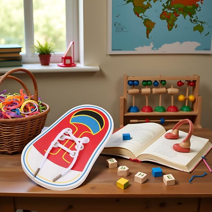 Wooden Threading Shoes Training Board, Learn to Tie Laces, Wooden Learn to Tie Your Own Shoes Threading Lacing Shoes Training Early Learning Kits | Threading Lacing Shoes Training Board Early Learning