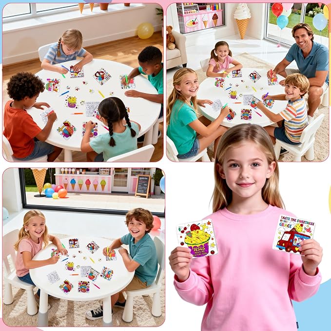 24 Sets Religious Sunday School Crafts for Kids Bulk, Christian VBS Craft Puzzle Ice Cream Bible Jesus Loves, Summer DIY Arts for Classroom Activities, Back to School gifts, Coloring Games Supplies
