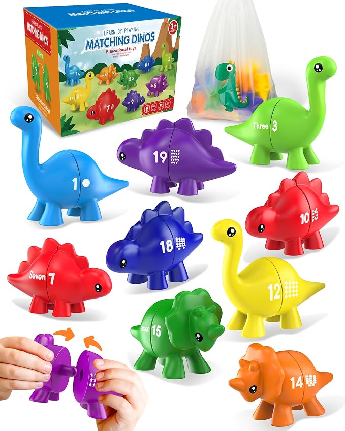 Number Dinosaur Toys for Kids 3-5, Montessori Learning Toys for 3 Year Old | Preschool Educational Toy, Toddler Boy Girl Gifts, Dino Travel Toy, Double-Sided Dinosaurs, Learn Numbers, Matching Game