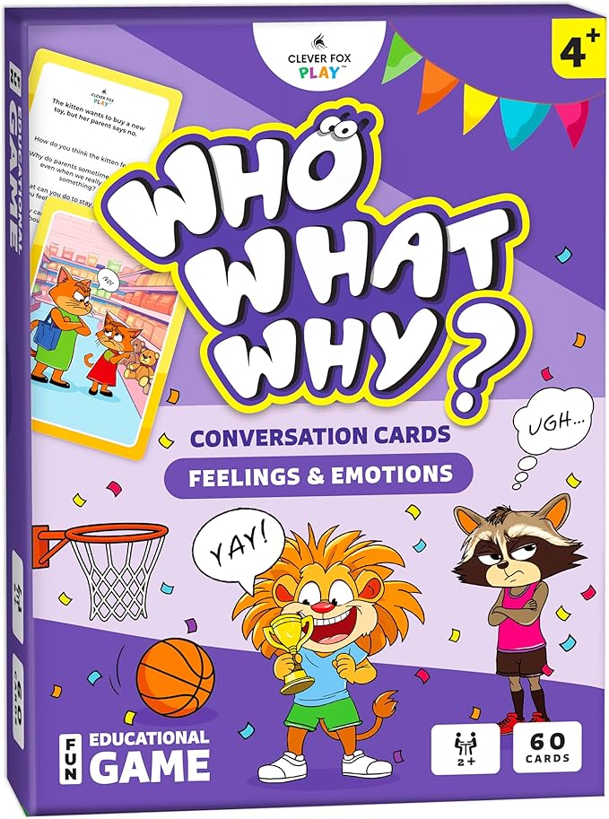 Who What Why Feelings Conversation Cards for Kids, Social SEL Game, Ages 4+ | Emotional regulation, social skills, therapy flash cards, communication, feelings recognition, classroom, counseling and home