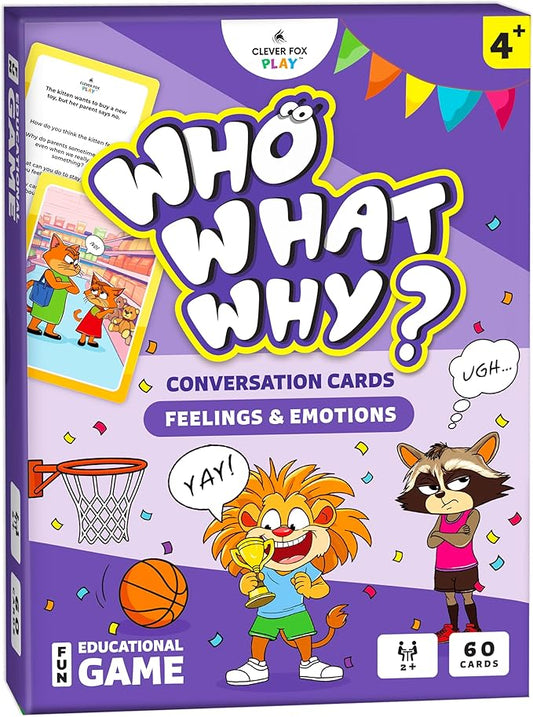 Who What Why Feelings Conversation Cards for Kids, Social SEL Game, Ages 4+ | Emotional regulation, social skills, therapy flash cards, communication, feelings recognition, classroom, counseling and home