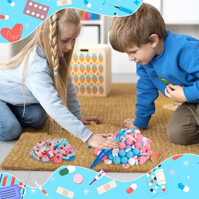 183pcs Doctor Play Set Sensory Bin Filler Fine Motor Toys Pretend Play Doctor Kit Sensory Bin Items Toy Capsules Tooth Model Doctor Toy Bag Face Mask Toy Pretend Shot for Preschool Education Activity