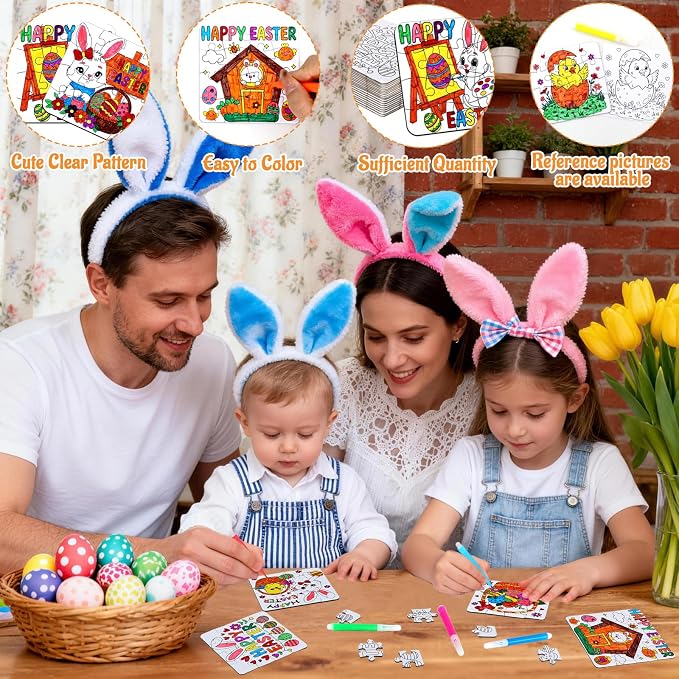 24 Pcs Easter Crafts Puzzle for Kids & Adults, Easter Gifts DIY Jigsaw with Egg Bunny Basket Flower, Spring April Arts and Craft for Party Favors Classroom Activities Coloring Games & Paper Toy Bulk