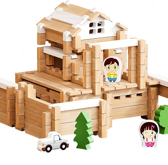 105Pcs Wooden Building Blocks Set, STEM Educational Toy for Kids 3-8