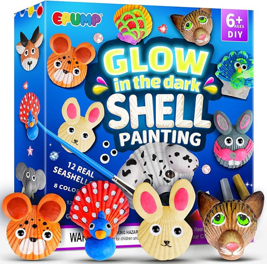 EPUMP Shell Painting Kit for Kids - Glow in The Dark Arts and Crafts Supplies Kits for Girls Boys - Kids Activities Creative Art Set Birthday Gifts DIY Paint Toys for Age 6 7 8 9 10 11 12 Years Old