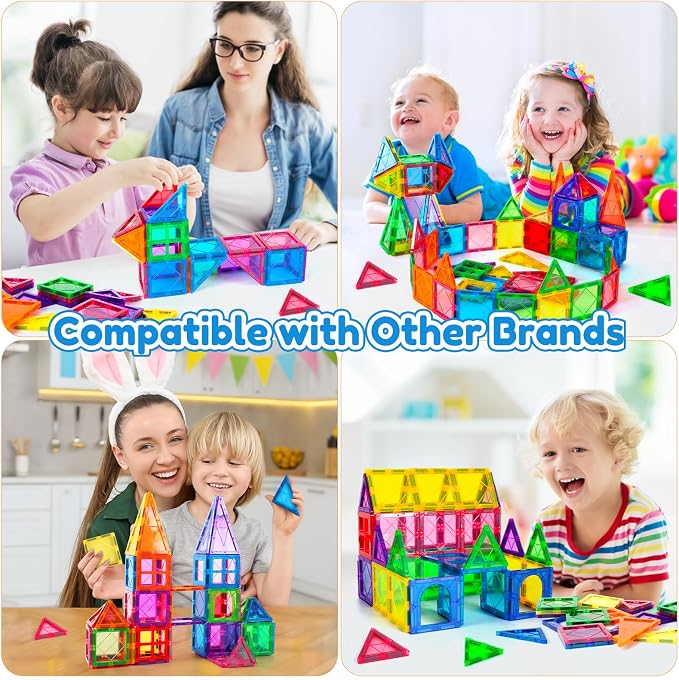 NVHH Magnetic Tiles for Kids Ages 3-5 4-8 Magnetic Blocks Creative Toys | Magnet Building Block for 3+ Year Old Boys Girls Toddler,Colorful Preschool Educational Construction Christmas Birthday Gifts