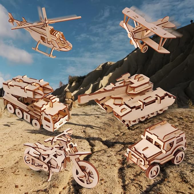calary 3D Wooden Puzzle Simulation Animal Dinosaur Assembly DIY Model Toy for Kids and Adults,Set of 6