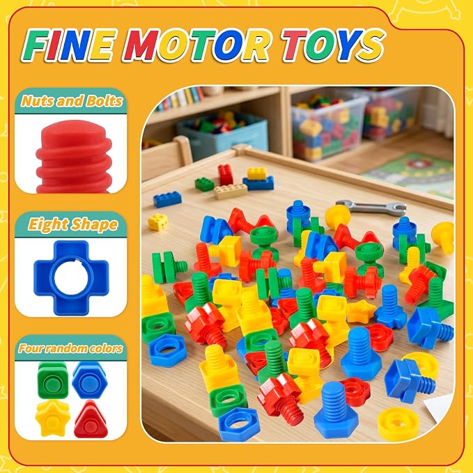 Bbiamsleep 40 Pcs Plastic Nuts and Bolts for Kids Fine Motor Skills(Random) | Nuts and Bolts Toys Shapes Color Matching Toys for Sorting Counting Training Preschoolers