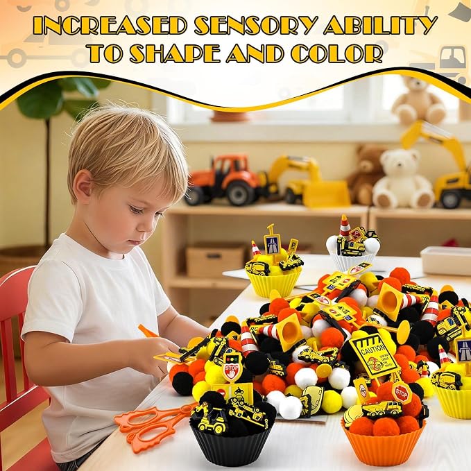 150 Pcs Construction Sensory Bin Items Construction Counting Sorting Sensory Bin Filler Fine Motor Vehicles Road Signs Counts for Easter Spring Summer Sorting Counti