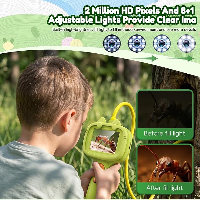 Kids Borescope Camera with Light-STEM Science Educational Toy for 3 4 5 6 7 8 Years Old Boys & Girls Birthday Gift-Discovery & Exploration Flexible Snake Scope Battery