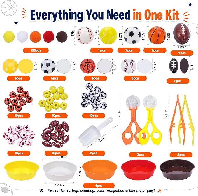246PCS Sports Ball Sorting and Counting Materials Set, Basketball Football Baseball Themed Manipulatives, Activity Supplies for Classroom, Home and Travel （ball）
