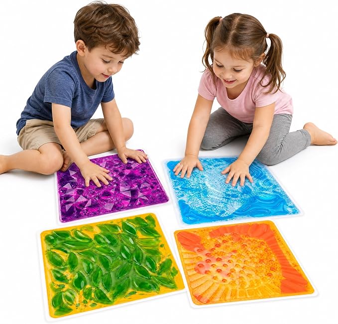 edusense 3D Liquid Motion Floor Tiles, 4 Tiles Set | Sensory Play Mats for Kids, Non-Slip Cushioned, Develops Motor Skills, Easy Store, Indoor/Outdoor Use