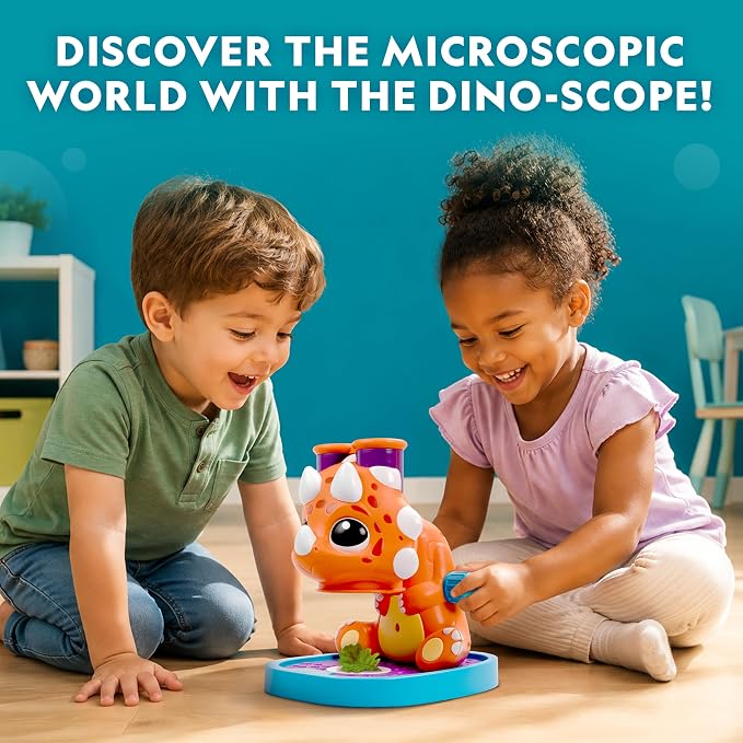 National Geographic Kids Microscope Toy Science Kit, Dino-Scope for Age 3+ | Microscope for Kids Ages 3+ with 5x Magnification, LED Light, Wide Field of View, Focus Knob, Toddler STEM Activities