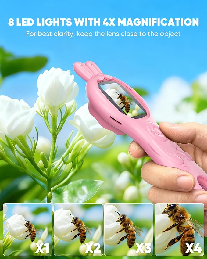 T TAKMLY Mini Pocket Digital Microscope, Macro Fixed Focus Magnifying Glass, Portable Handheld USB Digital Microscope 500x Magnification, 4X Zoom