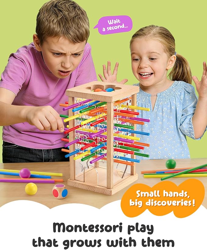 Montessori Wooden Board Game for Kids 3–8, Fine Motor Skills Toy 42 Sticks | Montessori Toys, Color matching, Fine Motor & Family Travel — CPC-Certified Beech Wood & Acrylic, Gift Boys Girls Ages 3–8