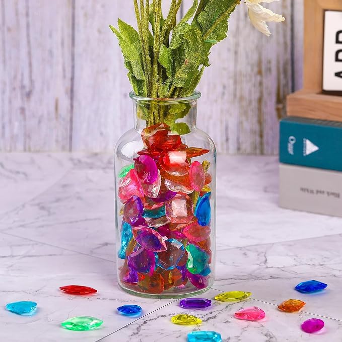 150 Pcs Pool Diving Gems Toys Colorful Pirate Treasure Jewels | Fake Acrylic Gems, Plastic Diamonds Gemstones with a Burlap Bag, Vase Filler, Summer Beach Toys, Pirate Party Favors Decor