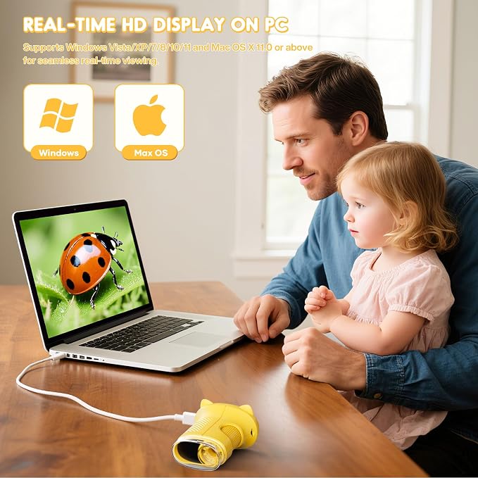 Handheld Digital Microscope for Kids,1000X Pocket Wonderquest Microscope | 2.4" IPS Screen,1000X Real Magnification,STEM Toys, Portable Edu Science Kits Birthday Gifts for Age 3-6 6-12 Girls Boys