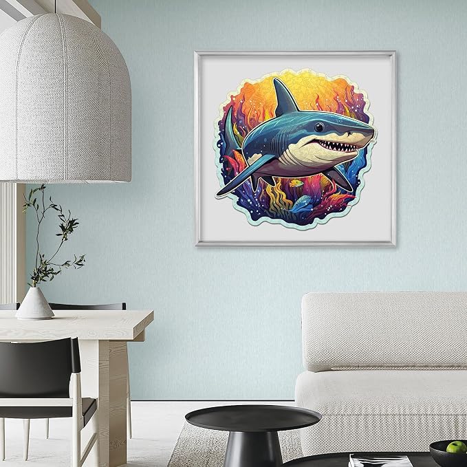 Qiuenisray Wooden Puzzles for Adults, Shark Ocean Jigsaw Puzzles 200 Pieces, Funny Wall Decor, Wood Puzzle, FSC Certified Unique Shape Adult Puzzles Pieces, Creative Gift for Family Game 11.1x11.2 in