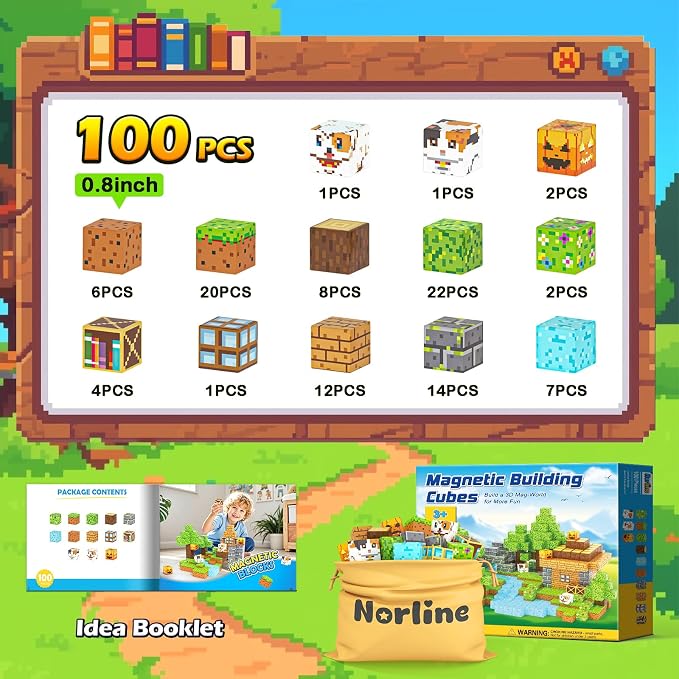 Magnetic Blocks - 100PCS Build Mine Magnet World Forest Cottage Craft Set | Building Toys for Boys Girls Age 3-5 5-7 8-12, Construction Craft Sensory Toys Birthday Gifts for 3+ Years Old STEM Learning