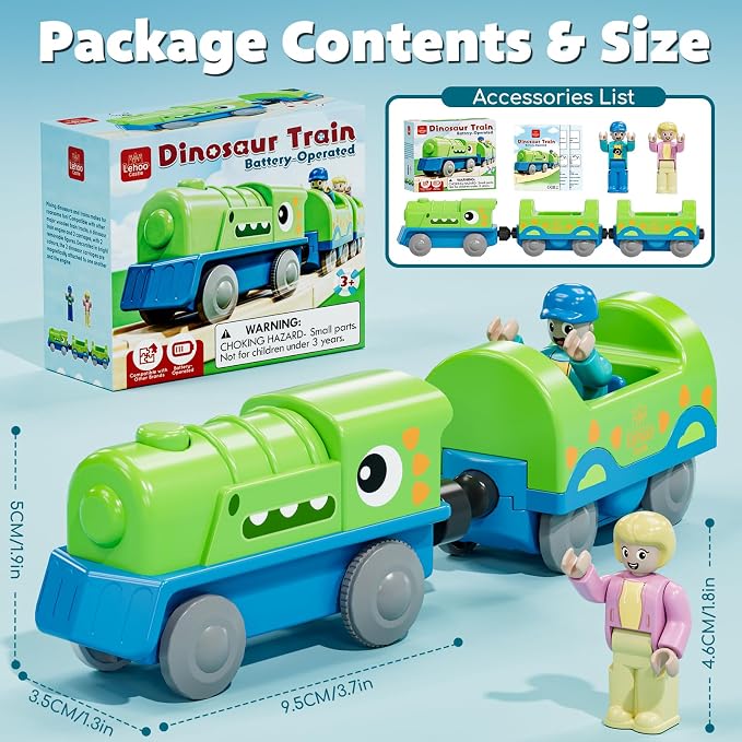 Lehoo Castle Dinosaur Battery Powered Train Toy for Toddlers | Motorized Train with 2 Figures, Compatible with Thomas, Brio & Melissa & Doug Tracks, Birthday Gift for Kids Ages 3+