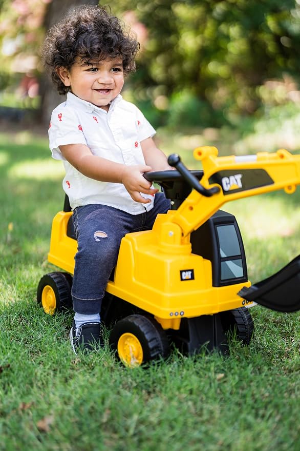 Best Ride On Cars CAT Excavator Push Car – Licensed Caterpillar Ride-On Digger Toy for Kids with Rotating Bucket & Under-Seat Storage – Construction Vehicle for Toddlers