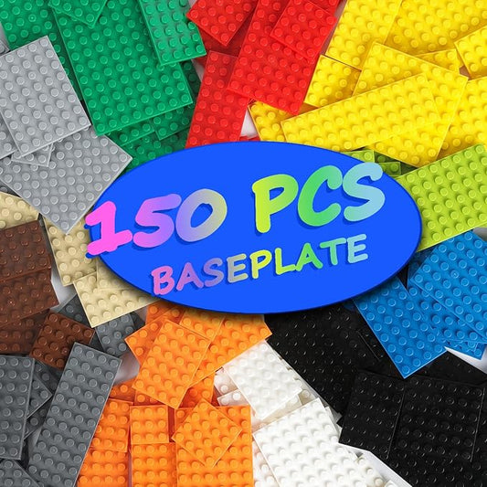 HUIZDQ 150 Pieces Classic Building Baseplate, 12 Sizes Small Base Plates | Compatible with All Major Brands Building Blocks, 12 Colors