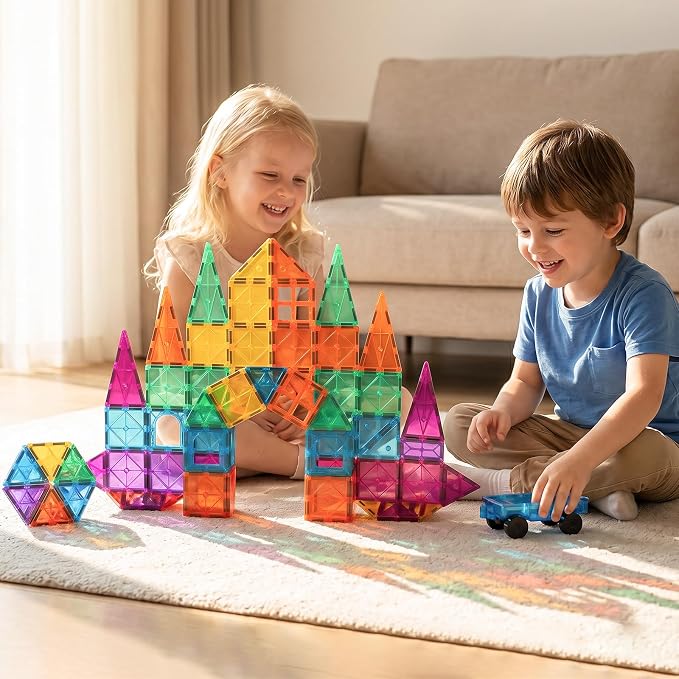 Bmag Magnetic Tiles, 67 PCS with 1 Car Building Blocks for Toddlers, 3D Magnet, STEM Educational Learning Building Blocks for Kids Children, Stacking Montessori Toys Gifts for Boys Girls