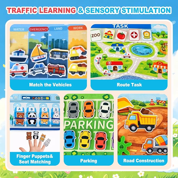 Traffic Busy Book for Toddlers 1-3, Montessori Toys Busy Board, Educational Quiet Activity Book, Toddler Travel Toys for 1 2 3 Year Old Boys Girls, Learning Toy Birthday Gift