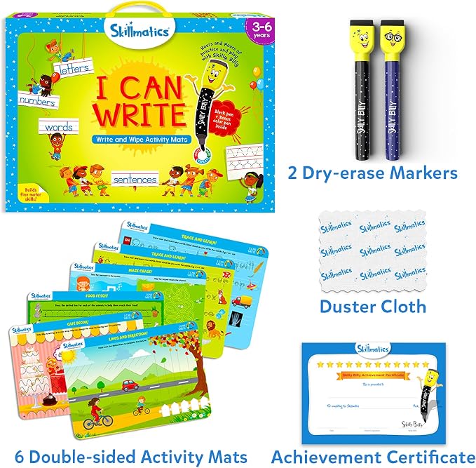 Skillmatics I Can Write – Preschool Learning Activity Book, Gift for Kids | Reusable Write and Wipe Mats, Educational Toy, Back to School, Montessori Gifts for Students, Kids, Toddlers Ages 3, 4, 5, 6