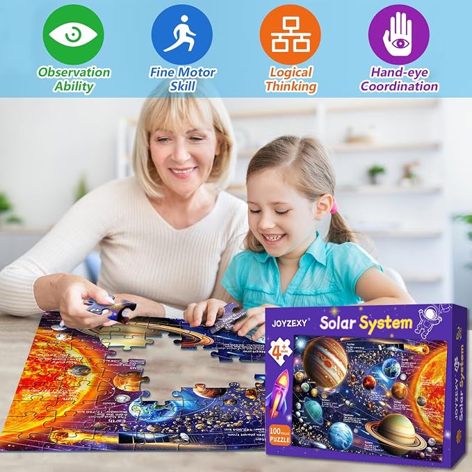 100 Piece Puzzles for Kids Ages 6-8-10, Solar System Puzzles 100 Pieces for Kids Science Educational Space Planet Puzzle Toys for Kids 6, 7, 8-10 Boys Girls
