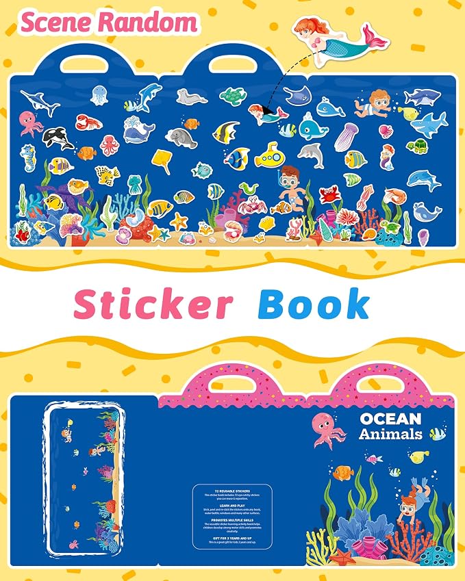 Benresive Reusable Sticker Book for Toddlers, Stickers for Kids, Travel Toy | Toddler Toys, Boys Girls Birthday Gifts, Airplane & Road Trip Essentials Kids, No Mess Waterproof Toddler Crafts Activities