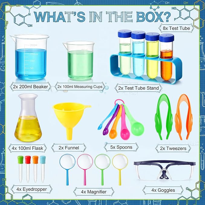 Copkim 39 Pcs Science Kits for Kids Educational Lab Science Experiments Early Learning Set Include Beakers and Test Tubes Droppers for Boys and Girls Birthday Party Gift