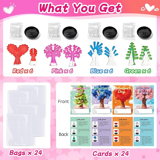 24 Pack Growing Crystal Trees Kit With Greeting Cards for Kids STEM Science Experiment Craft Party Favors School Classroom Gifts Exchange Goodie bags for Boys and Girls