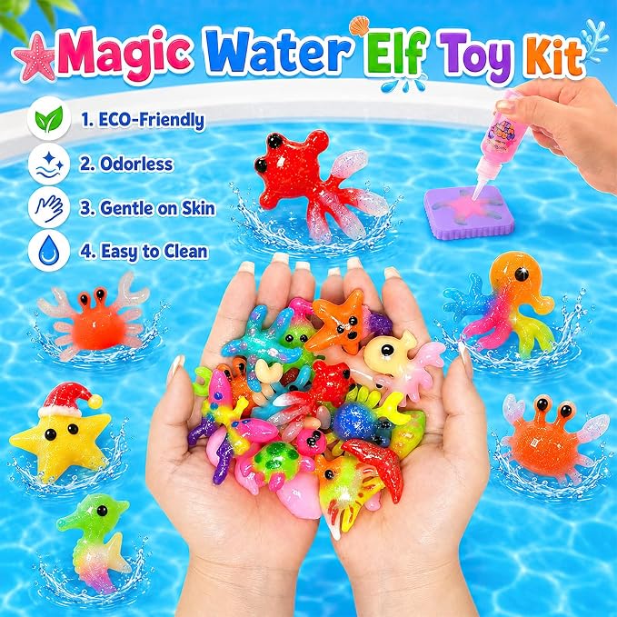 NiuSphere Magic Water Elf Toy Kit, 30 Gels & 20 Molds, Squishy Maker Set | Aqua Fairy Gel Kit, Make Your Own Squishy Water Pets, DIY Sensory Craft Kit, Party Favors & Birthday Gifts for Kids Ages 3+