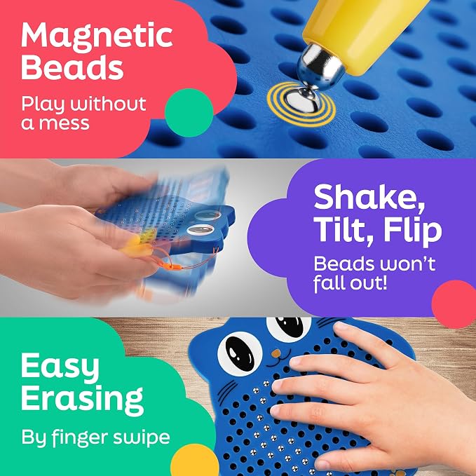 Magnetic Drawing Board for Kids & Toddlers, Airplane & Car Ride Travel Toy | Magnetic Bead Board with Stylus Pen, Mess-Free Travel Toys for Toddlers & Kids, Road Trip & Flight Gift for Boys & Girls